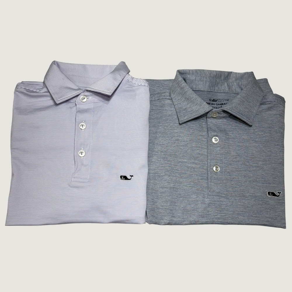 Vineyard Vines On-The-Go Sankaty Polo Men XS Grey Purple Striped Performance 2pk